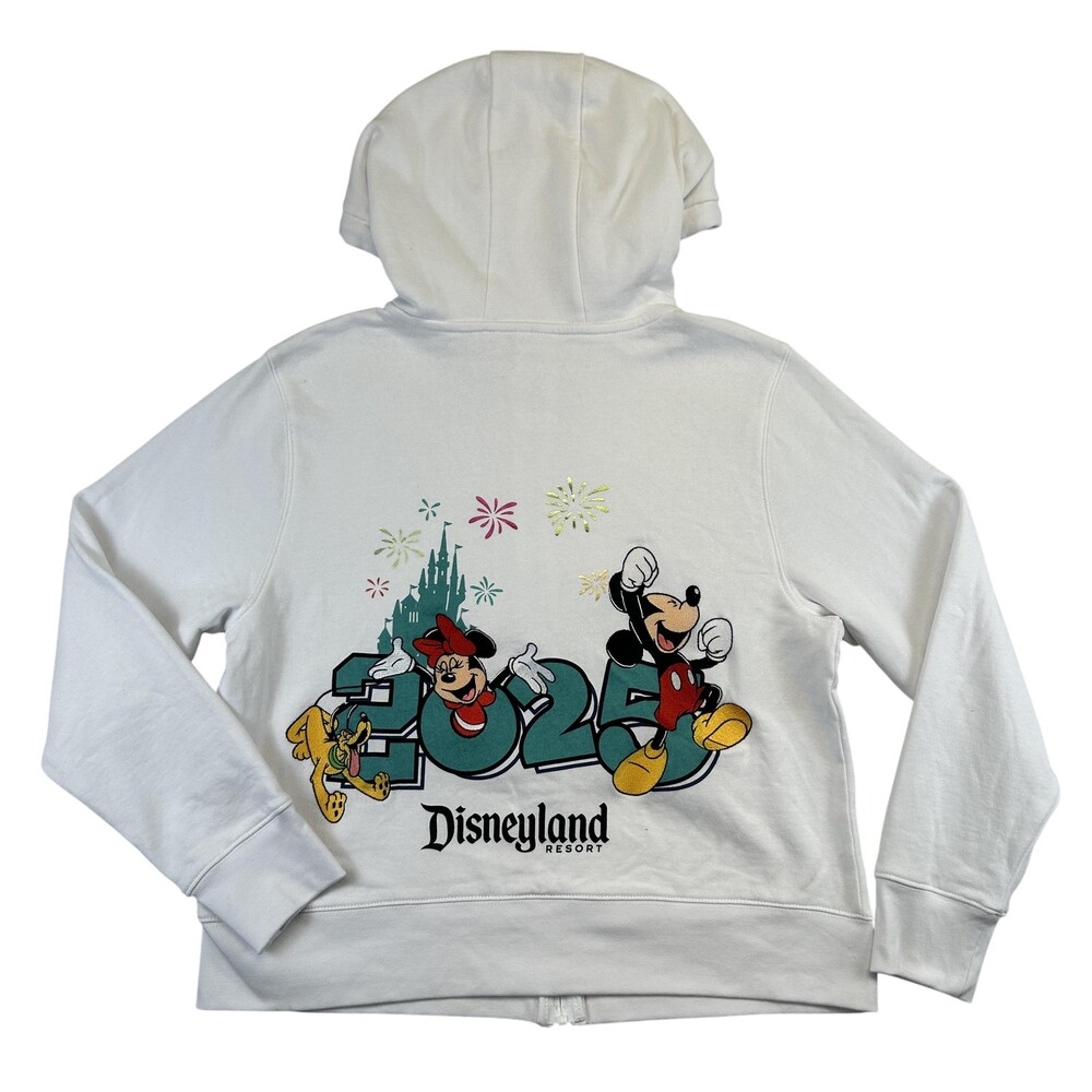 Disney Hoodie Sweatshirt Womens Medium White 2025 Disneyland Mickey Full Zip